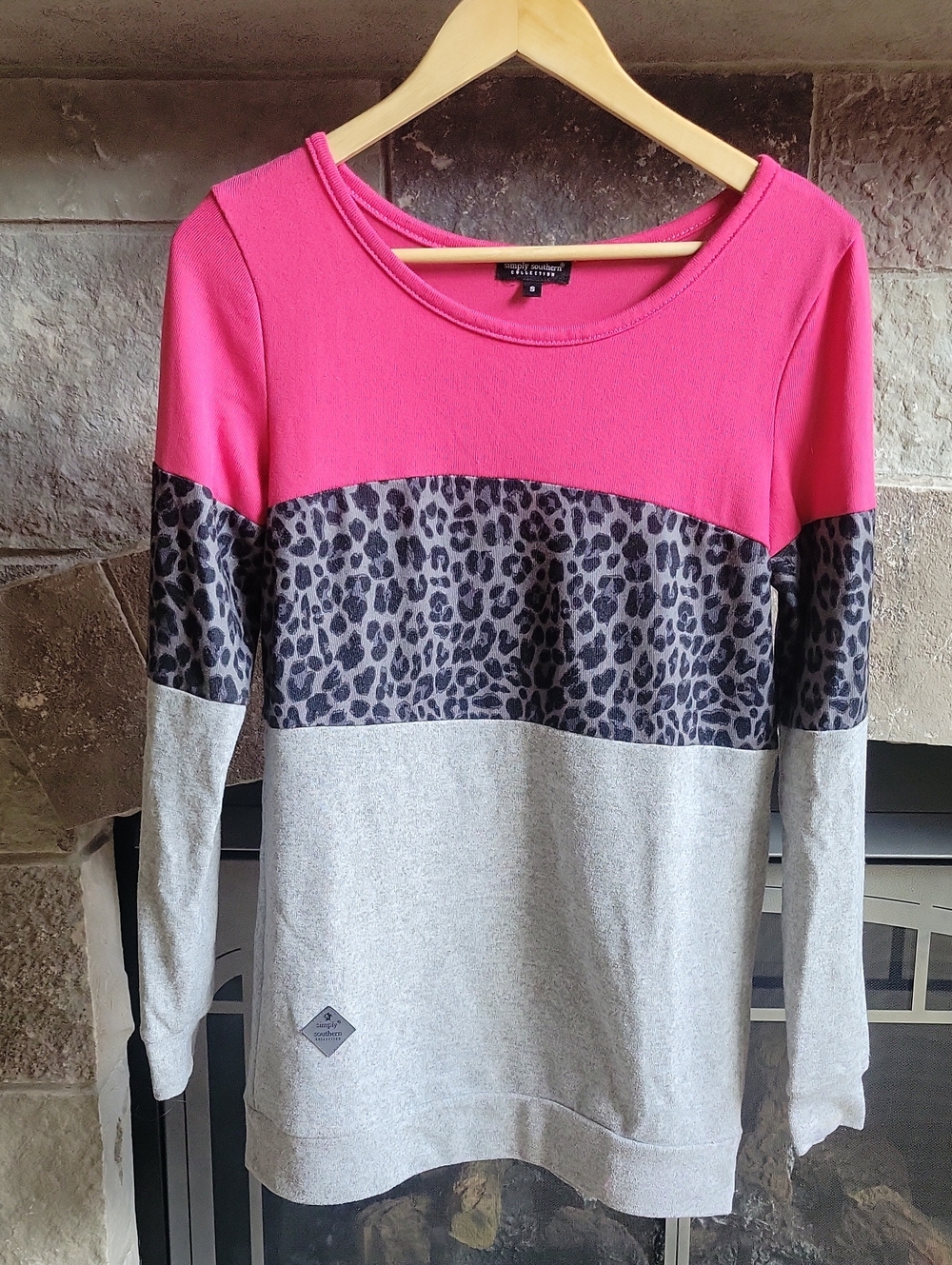 Simply Southern Pink Gray Leopard Colorblock Sweatshirt